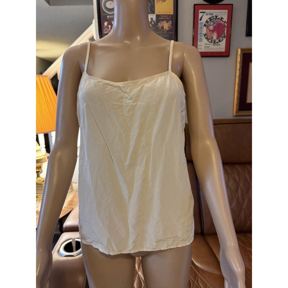 CHANEL Tank Top Small Sheer Lingerie Cover Up Neutral Crepe Basic Cami VTG